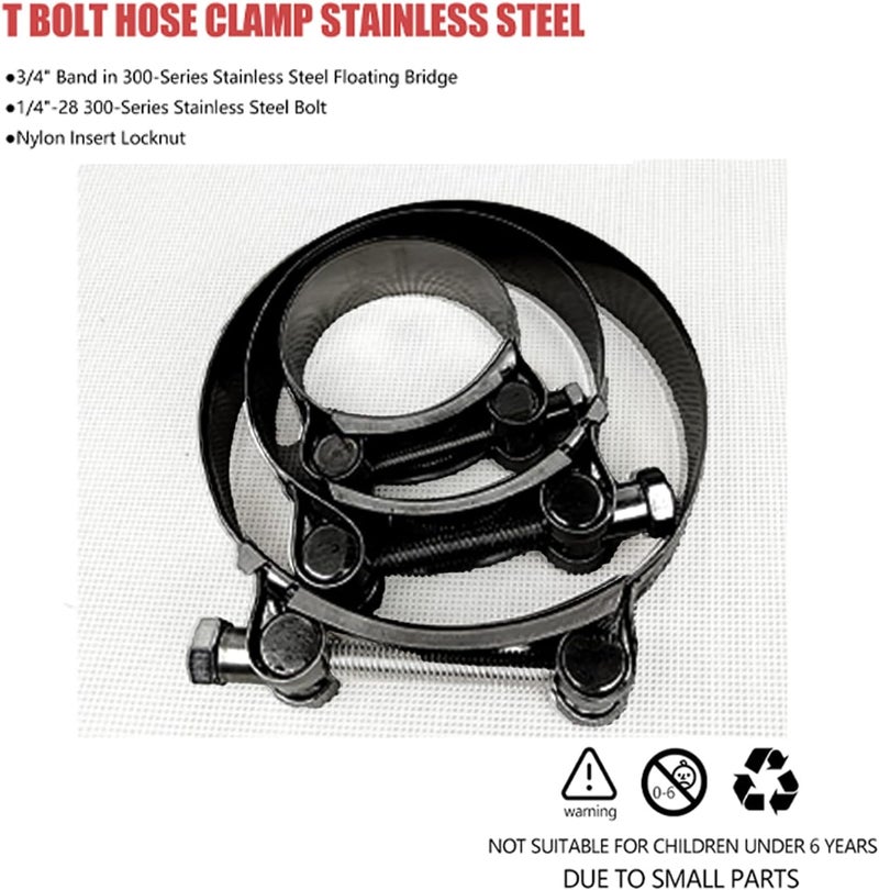 Botten 4 Pack 2.25" Stainless Steel T-Bolt Hose Clamps - Clamp Range 63-71mm for 2.25 Hose ID (Black) - Durable and Reliable Hose Clamps for Secure Connections" - Image 3